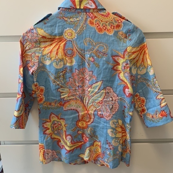 J. McLaughlin 100% linen paisley floral 3/4 length sleeve blouse size 0 - Picture 5 of 10